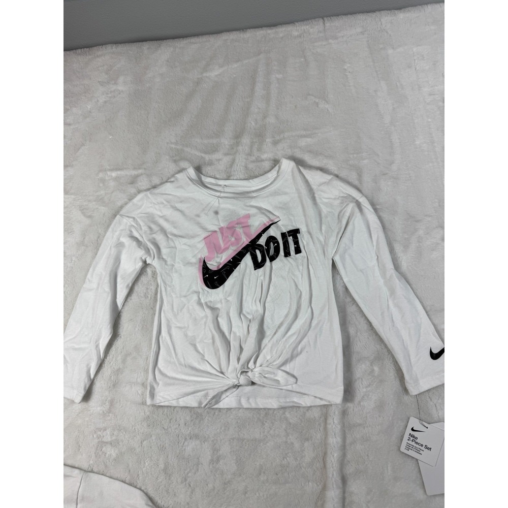 Nike Girls White Just Do It Long Sleeve Tie Front Graphic T-Shirt Size 6X